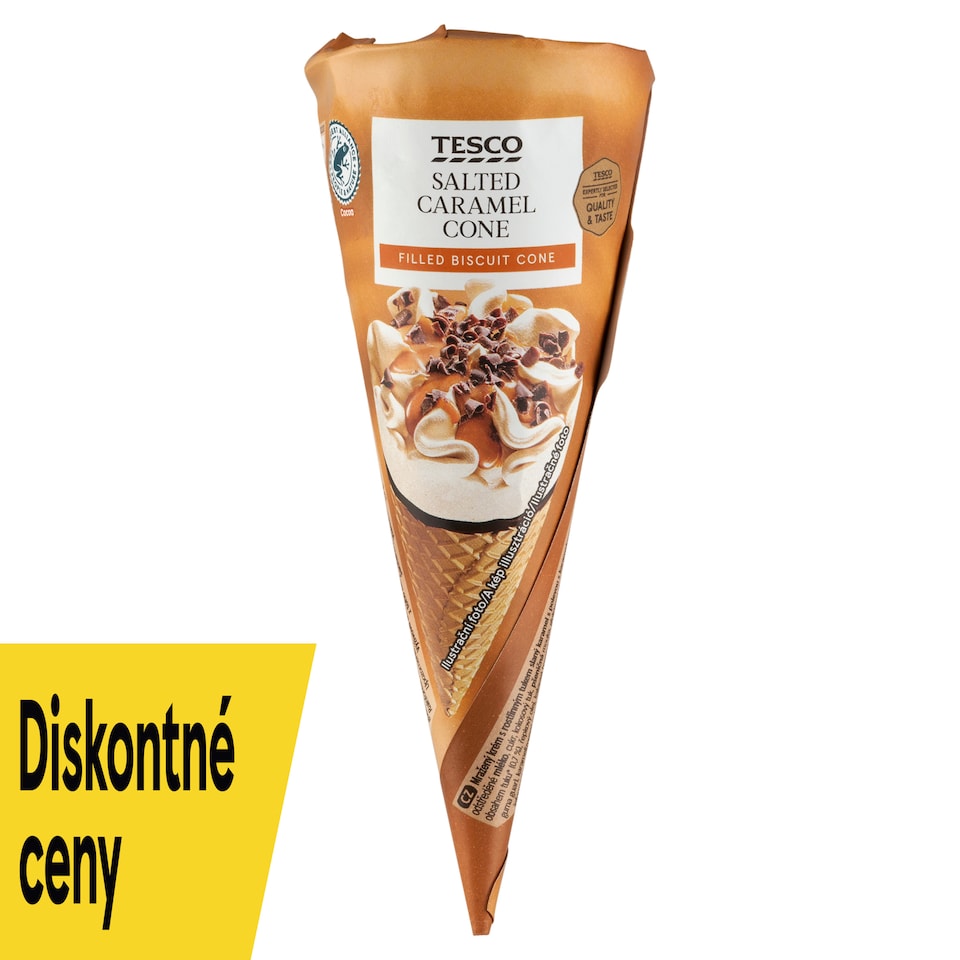 Tesco Mrazený krém s príchuťou slaného karamelu s polevou s karamelovou príchuťou 120 ml