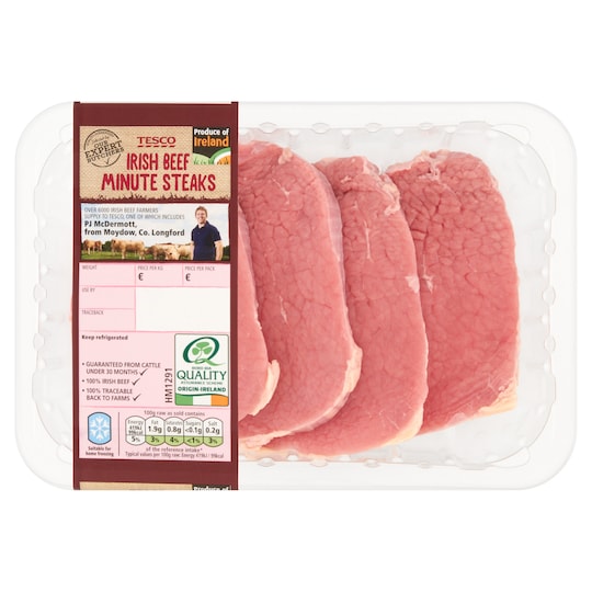 Tesco Irish Beef Minute Steaks 390G Tesco Groceries
