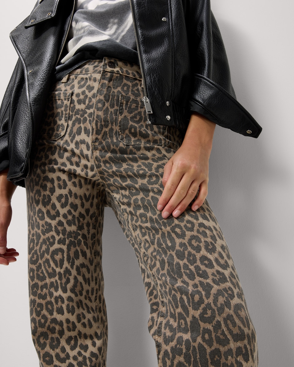 image 1 of F&F Leopard Print Flared Jeans in Brown