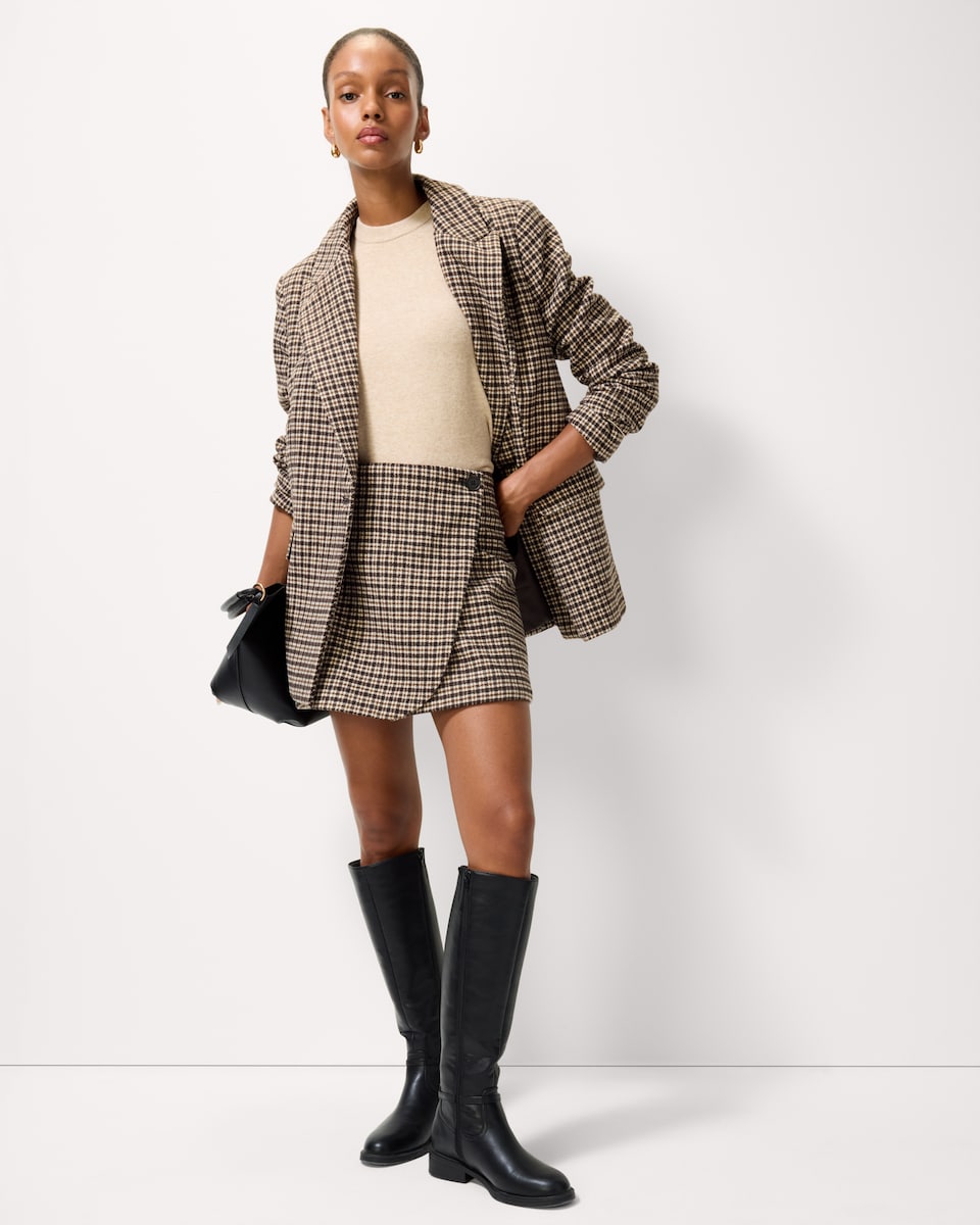 image 1 of F&F Brushed Checked Co-ord Mini Skirt in Multi Brown