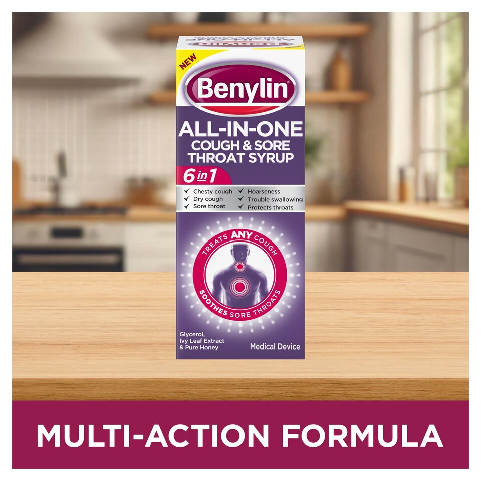 image 1 of Benylin All in one Cough & sore throat syrup 250ml