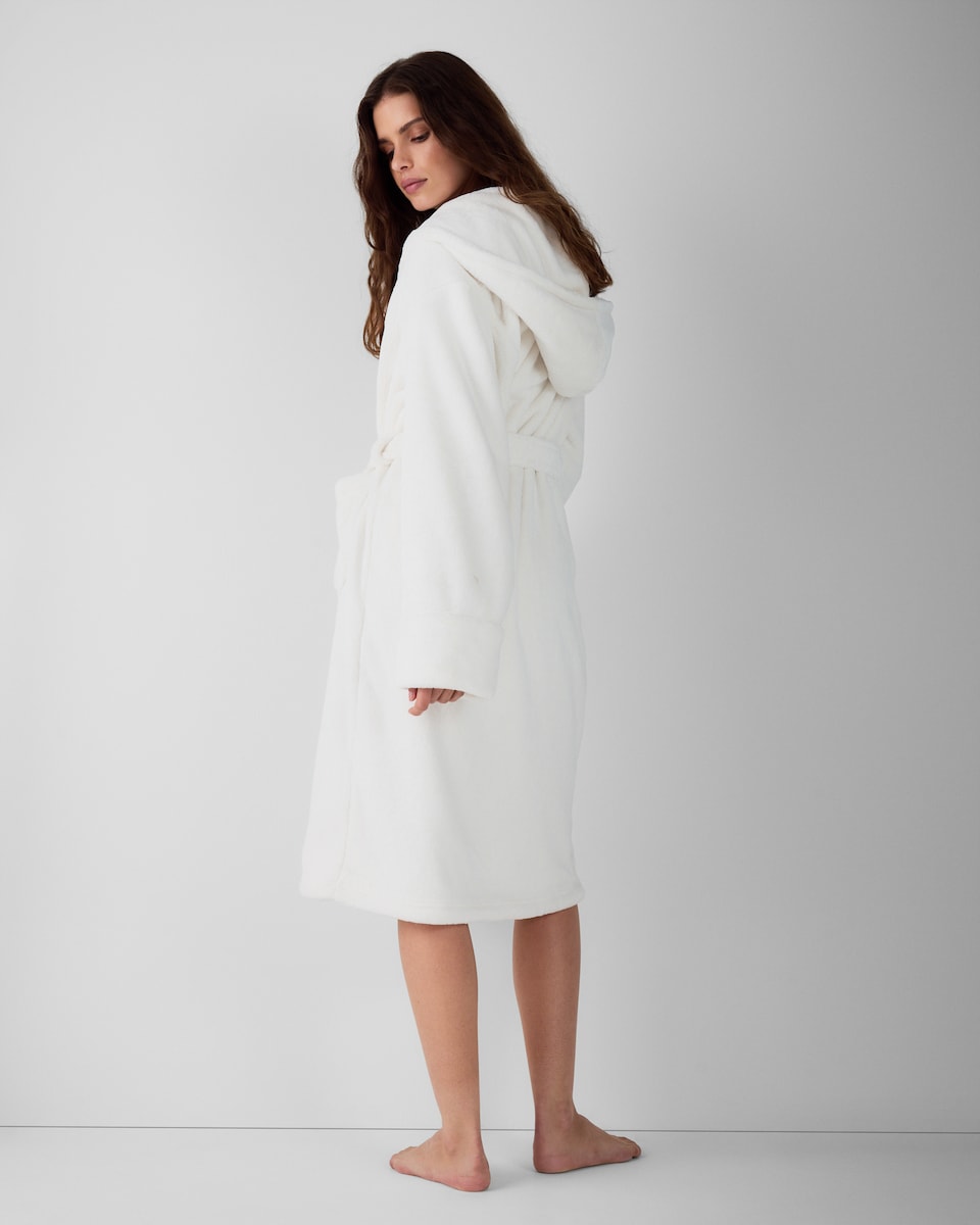 image 1 of F&F Fleece Hooded Dressing Gown in Cream