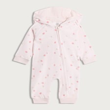 F&F Baby Cotton Rich Hooded Strawberry Print Sleepsuit in Pink