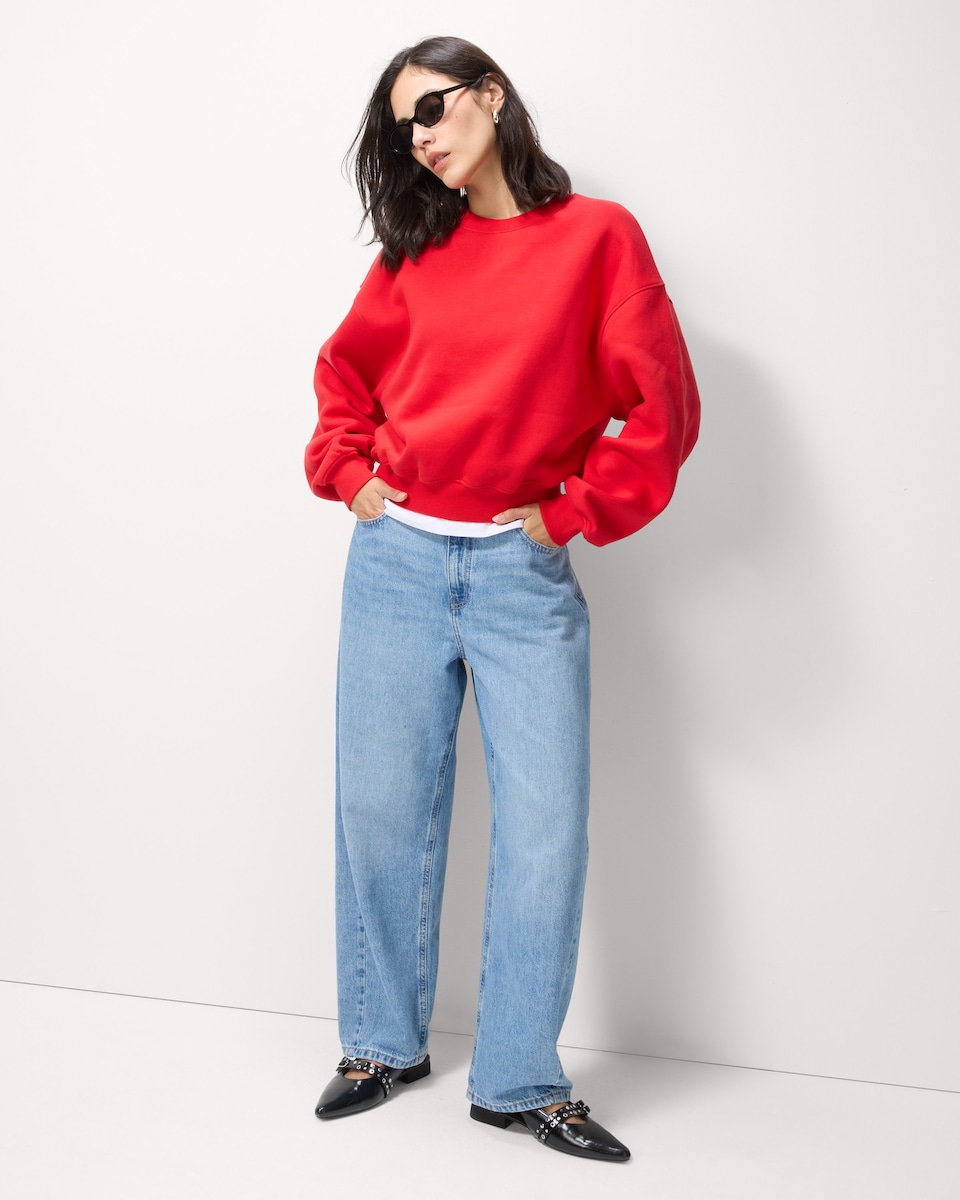 image 1 of F&F Cotton Rich Crew Neck Sweatshirt in Red