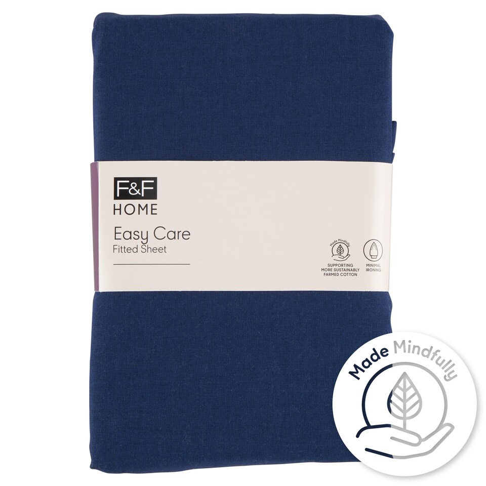 F&F Home Easy Care Dark Blue Fitted Sheet 100 x 200 x 25 cm