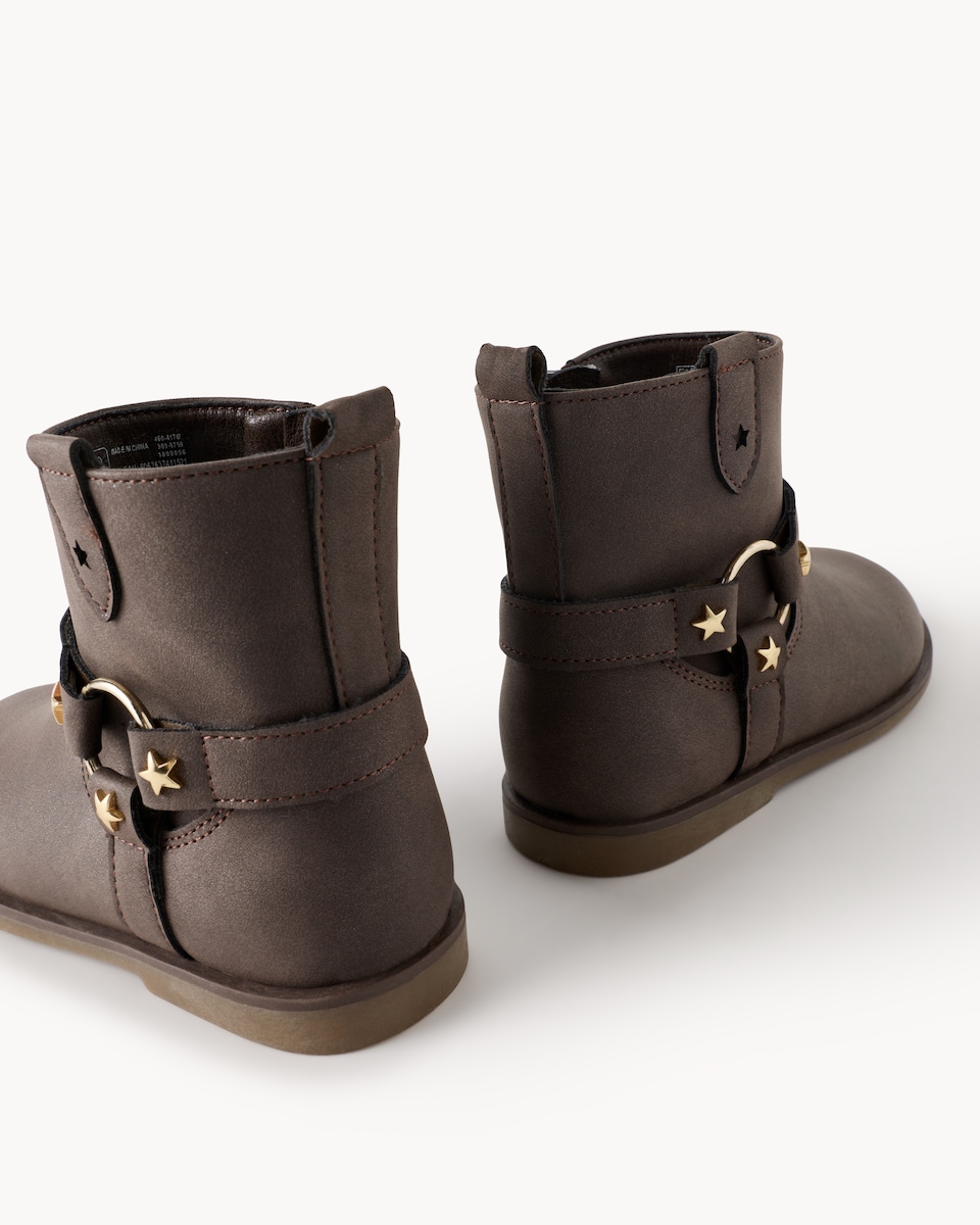 image 1 of F&F Girls Faux Leather Biker Boots in Brown