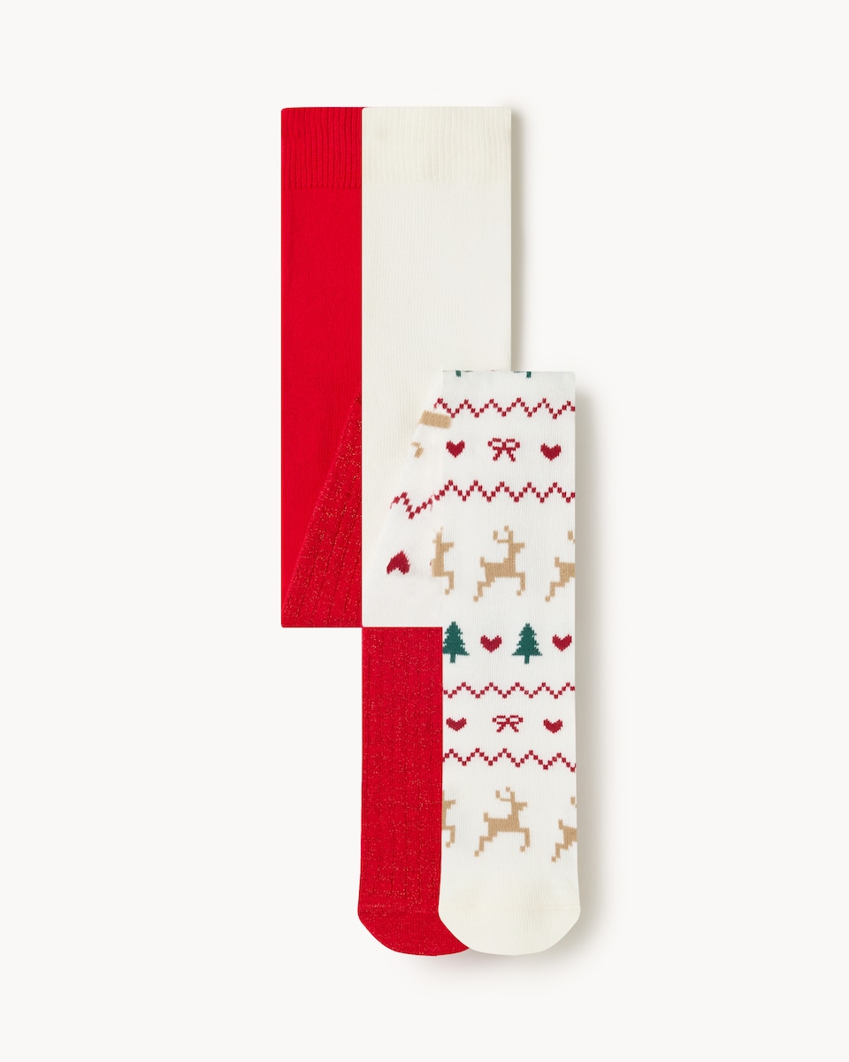 Christmas Girls 2-Pack Cotton Rich Fair Isle Tights in Multi