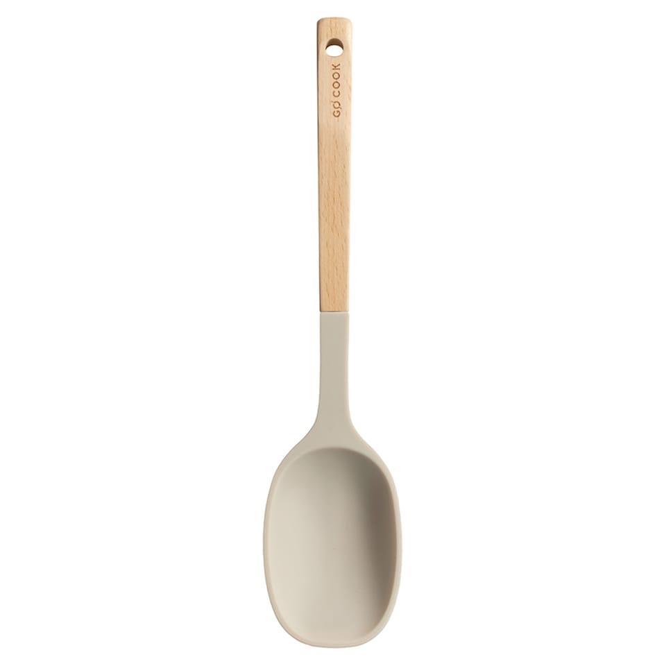 Go Cook Taupe Beechwood Silicone Solid Spoon