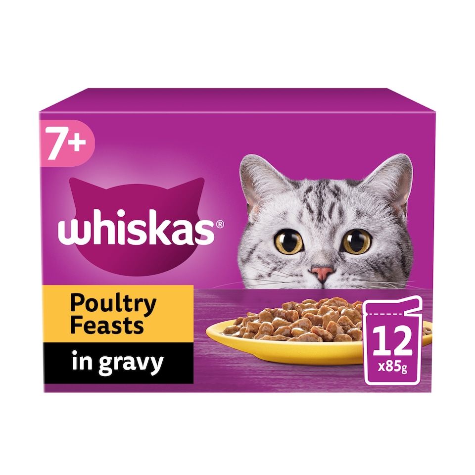 image 1 of Whiskas 7+ Senior Wet Cat Food Poultry Feasts In Gravy 12x85g