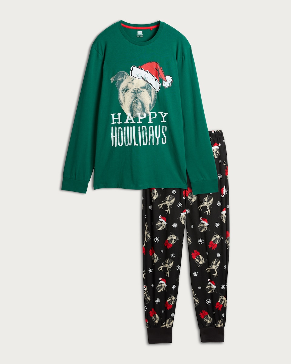 image 1 of F&F Pure Cotton Happy Howlidays Top and Cuffed Joggers Pyjamas in Multi