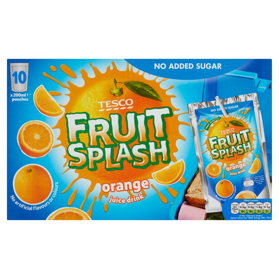 Tesco No Added Sugar Orange Drink Pouch 10X200ml