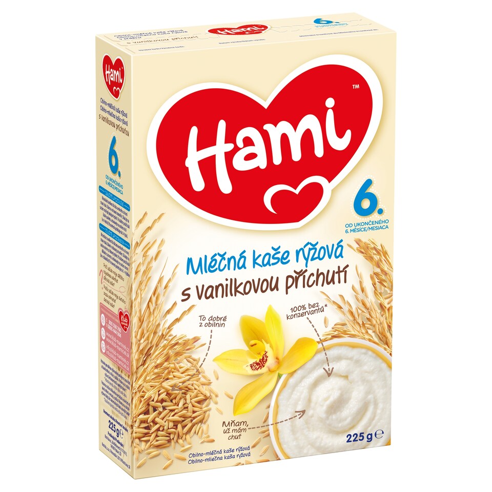 Obrázek 1 pro produkt Hami mléčná kaše rýžová s vanilkovou příchutí 225g