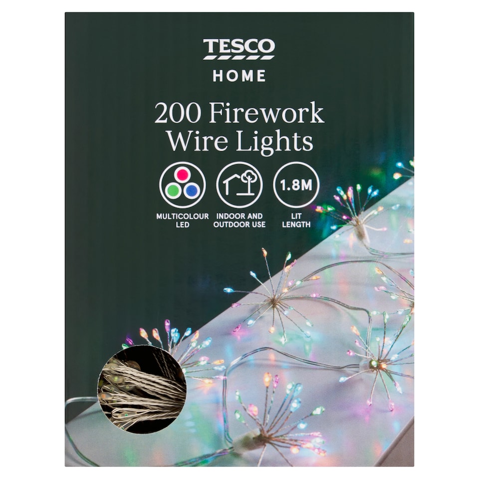 image 1 of Tesco 200 Multicoloured Firework Wire LED Christmas Lights