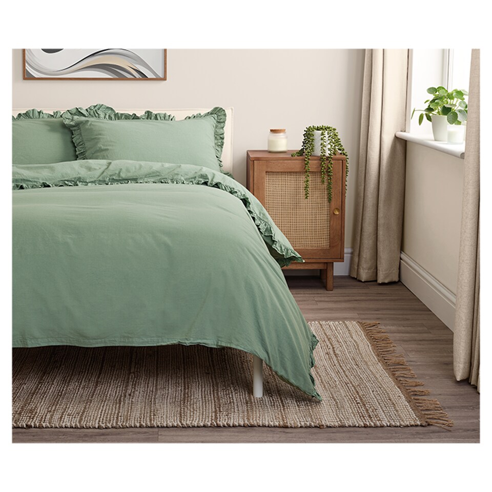 image 1 of F&F Home Bedding Washed Cotton Sage Duvet Set King