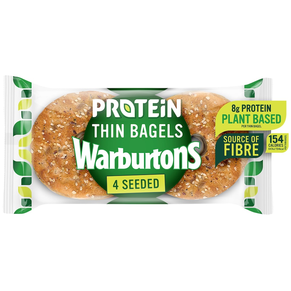image 1 of Warburtons Thin Sliced Seeded Protein Bagels 4 Pack
