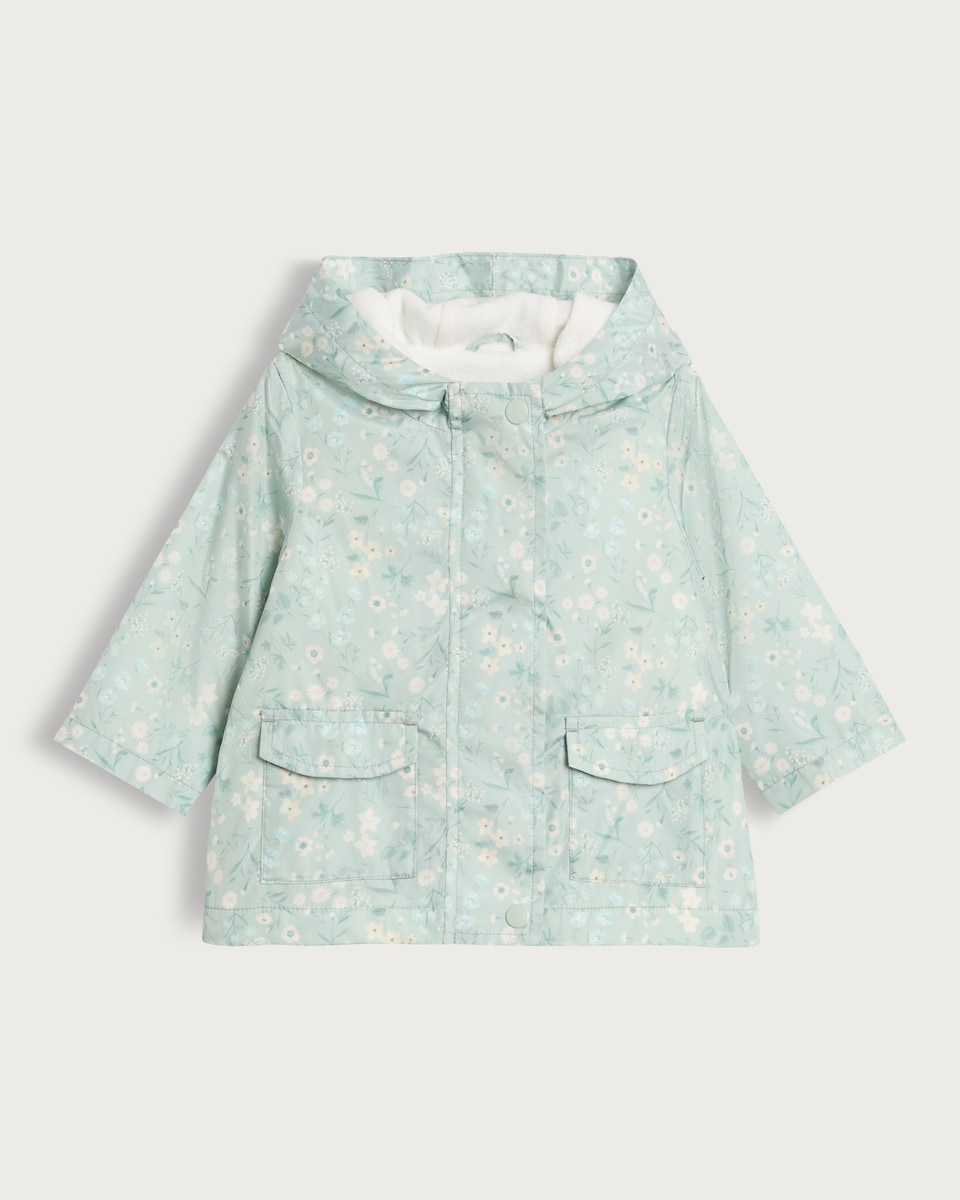 image 1 of F&F Baby Floral Print Hooded Shower Resistant Jacket in Mint