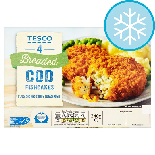 Tesco 4 Breaded Cod Fishcakes 340G Tesco Groceries