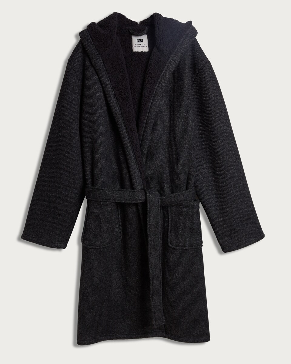 image 1 of F&F Ribbed Hooded Dressing Gown in Grey