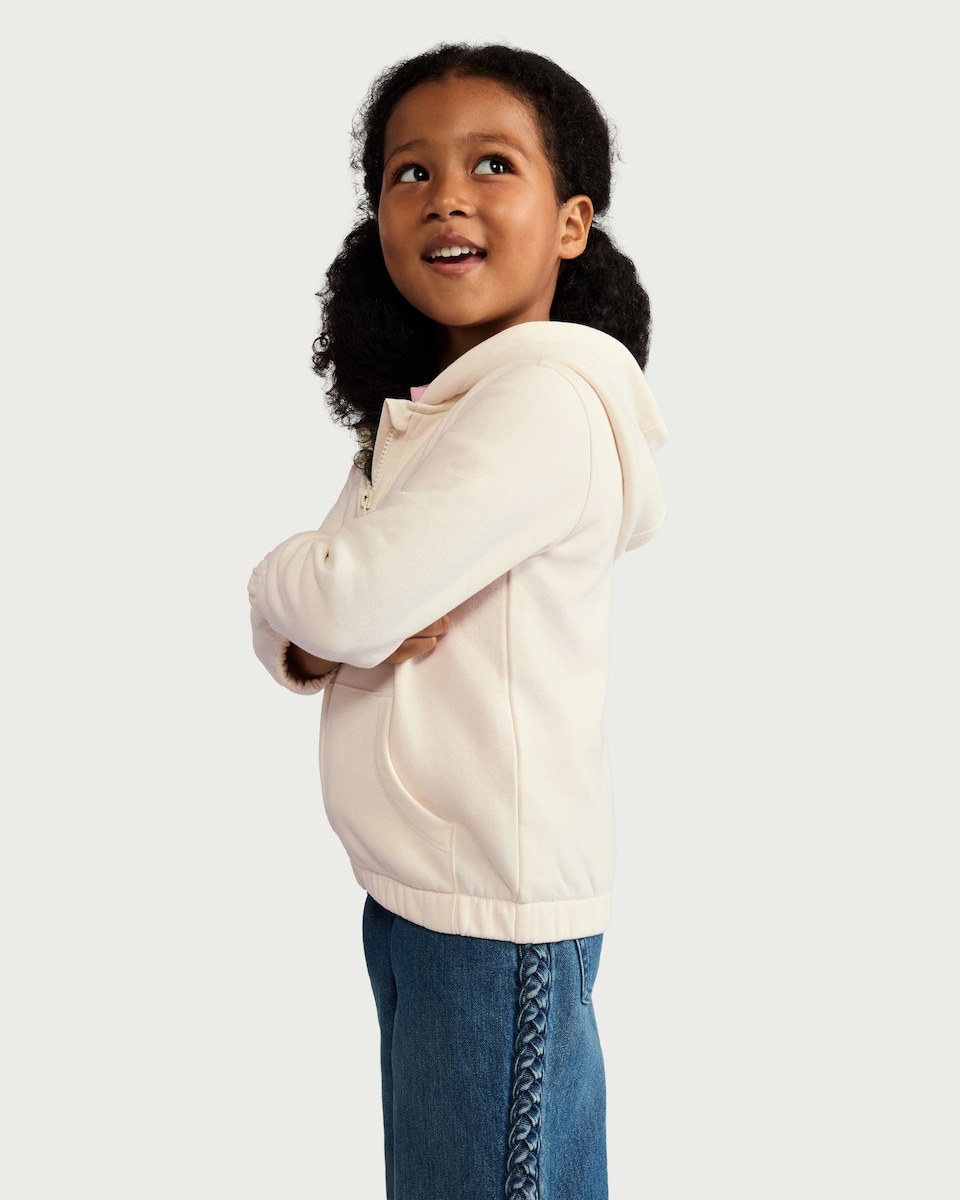 image 1 of F&F Girls Bow Zip Up Hoodie in Cream