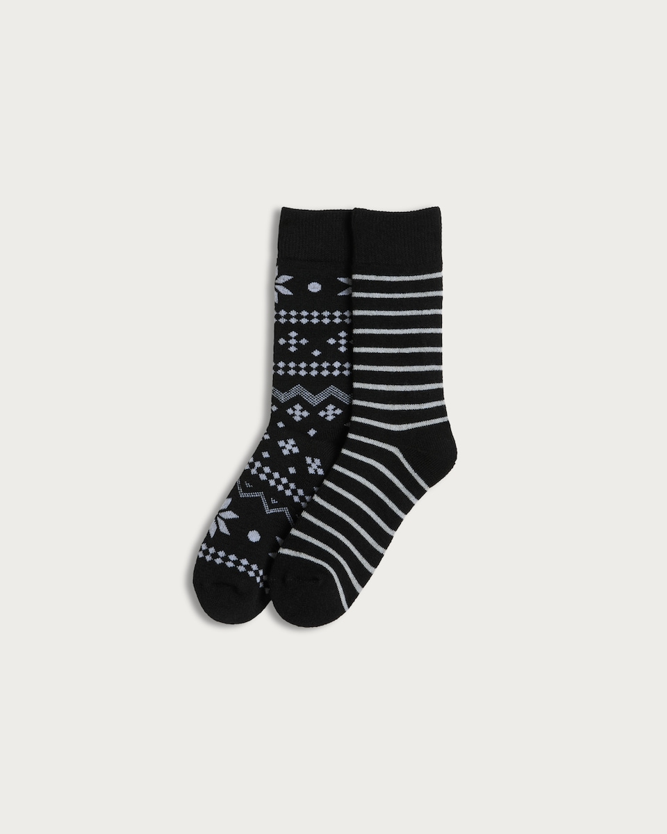 Weatherproof 2-Pack Patterened Thermal Socks in Black
