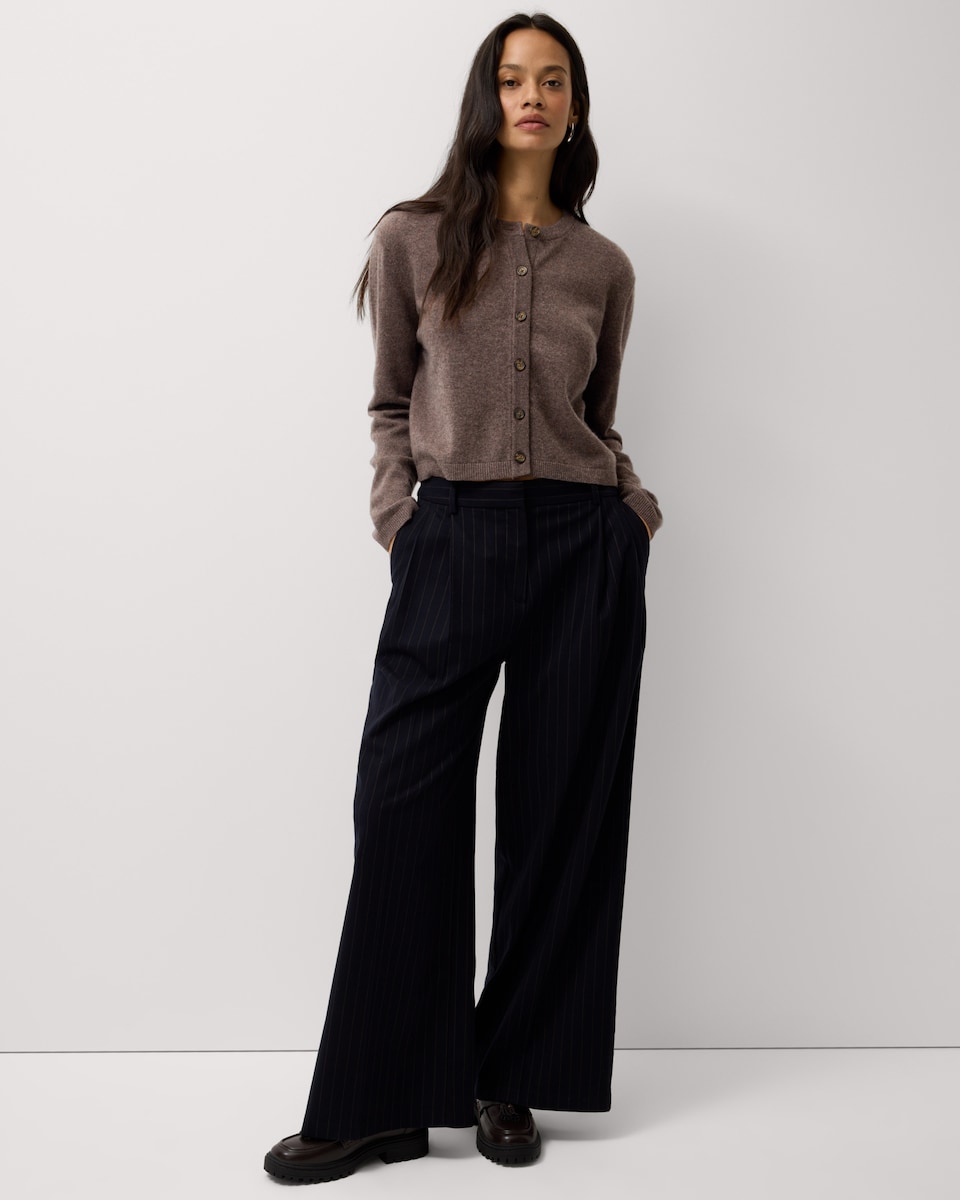 image 1 of F&F Pure Cashmere Crew Neck Cardigan in Neutral