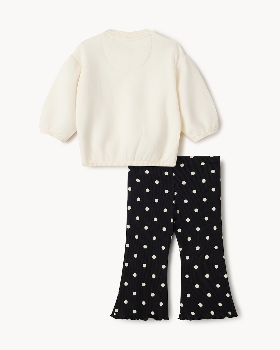image 1 of F&F Baby Cotton Rich Bow Polka Dot Sweatshirt and Leggings Set in Cream