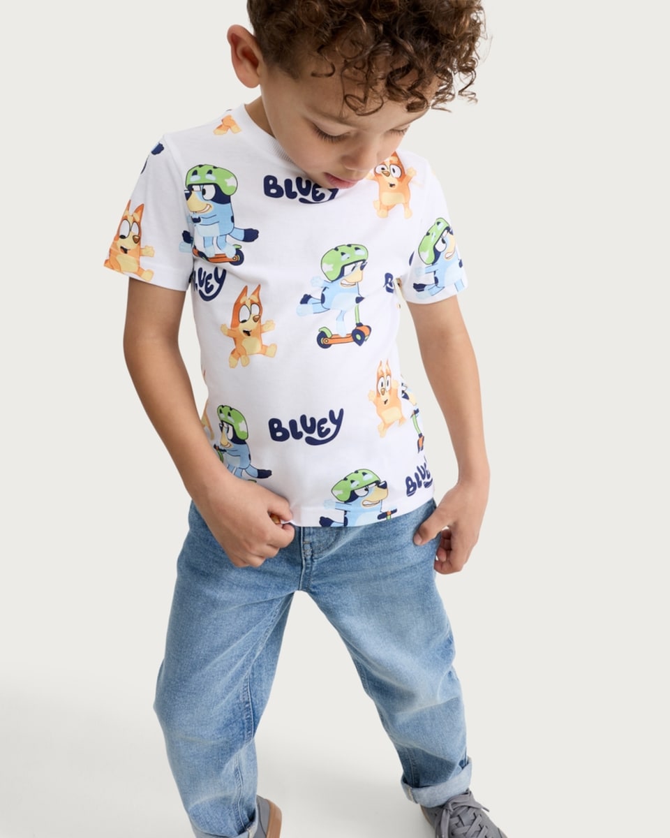 image 1 of Bluey Pure Cotton Scooter Print T-Shirt in White