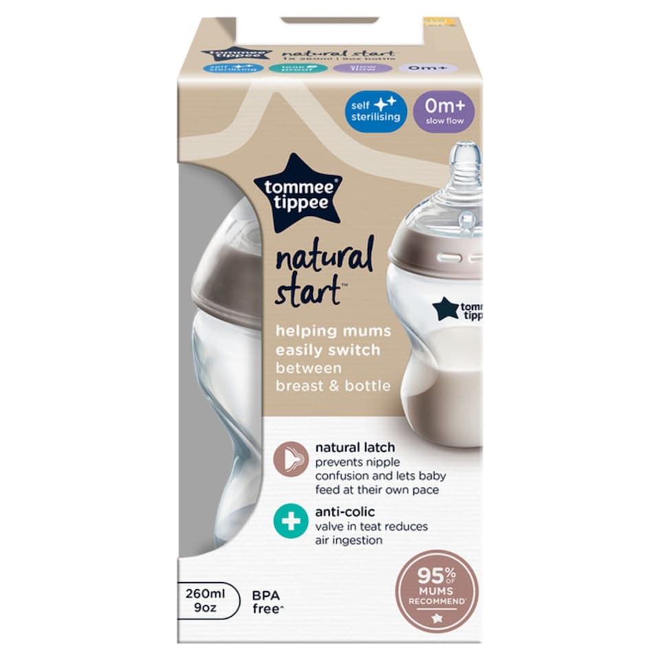 image 1 of Tommee Tippee Baby Bottles, Natural Start Anti-Colic Baby Bottle, Slow Flow, 260ml, 0m+,Pack of 1