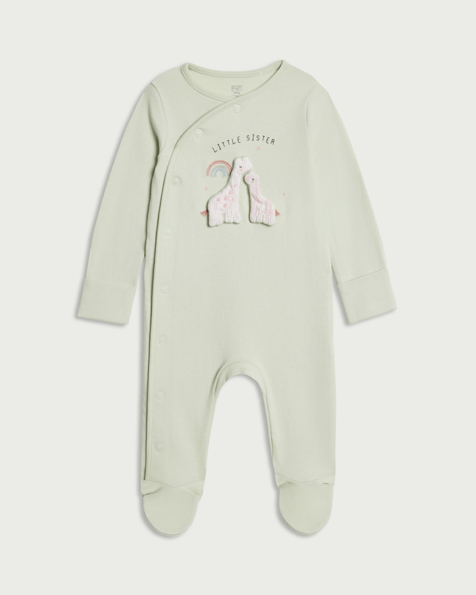 F&F Baby Pure Cotton Sister Sleepsuit in Green