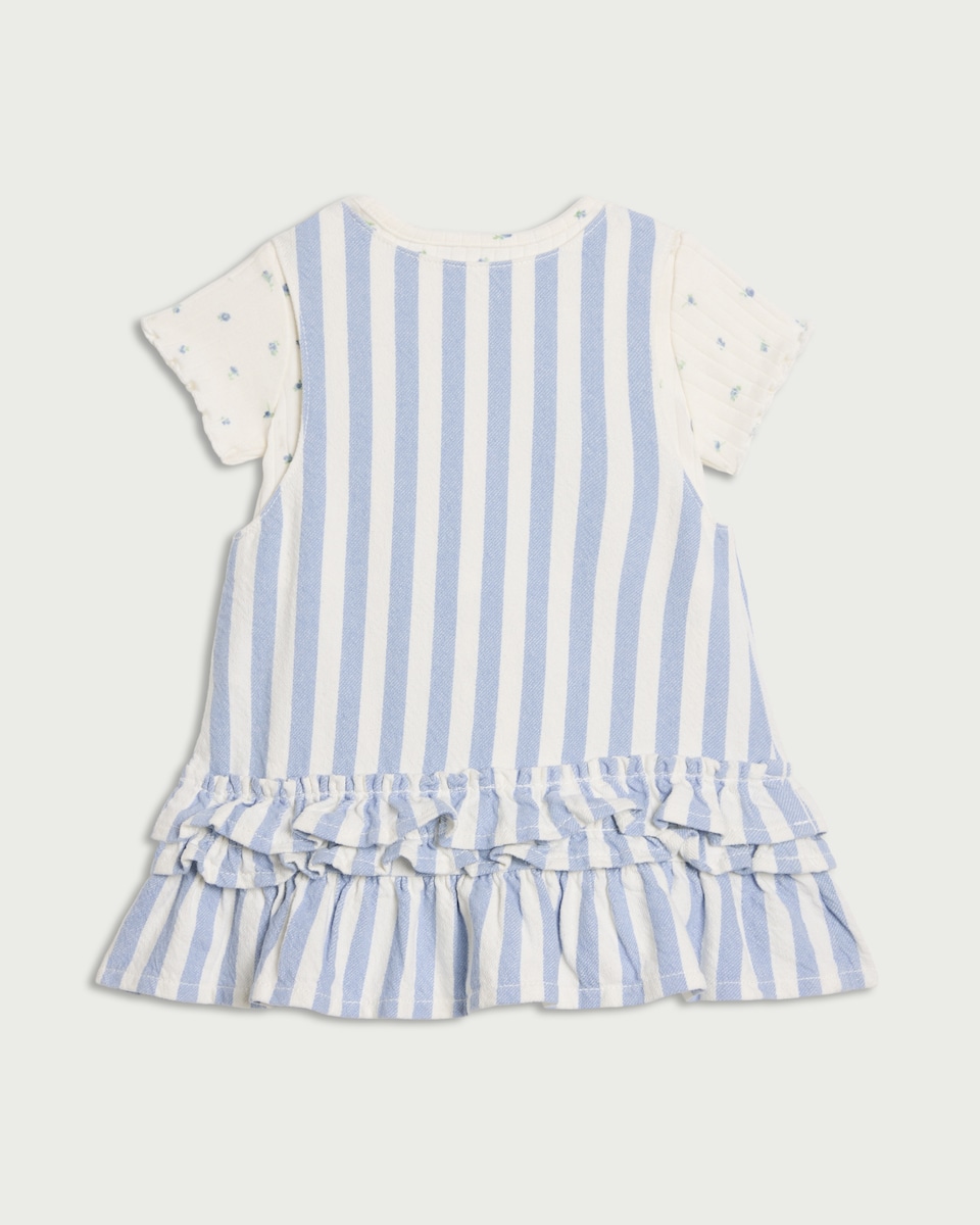 image 1 of F&F Baby 2-Piece Striped Pinafore and Bodysuit Set in Blue