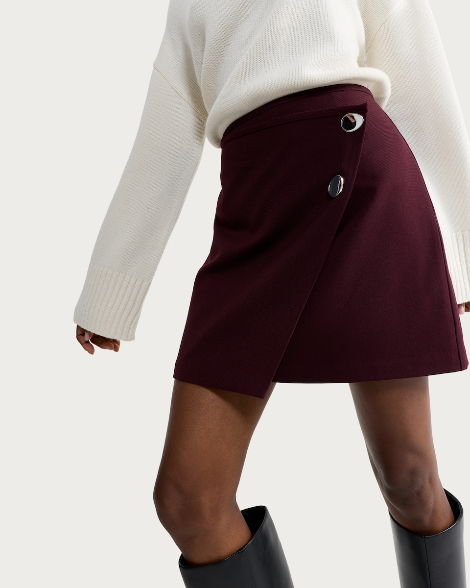 image 1 of F&F Button Detail Wrap Mini Skirt in Purple