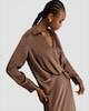 image 1 of F&F Satin Twist Front Long Sleeved Blouse in Mink