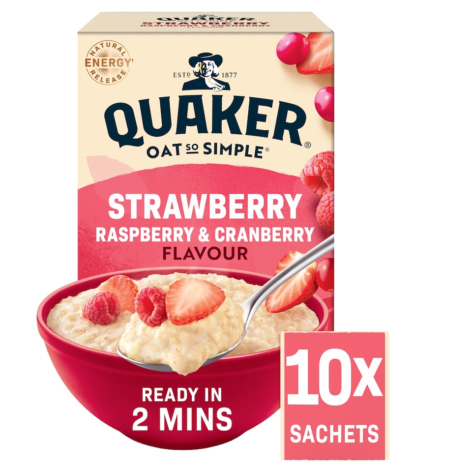 image 1 of Quaker Oat So Simple Strawberry, Raspberry & Cranberry Porridge Sachets 10x33.9g