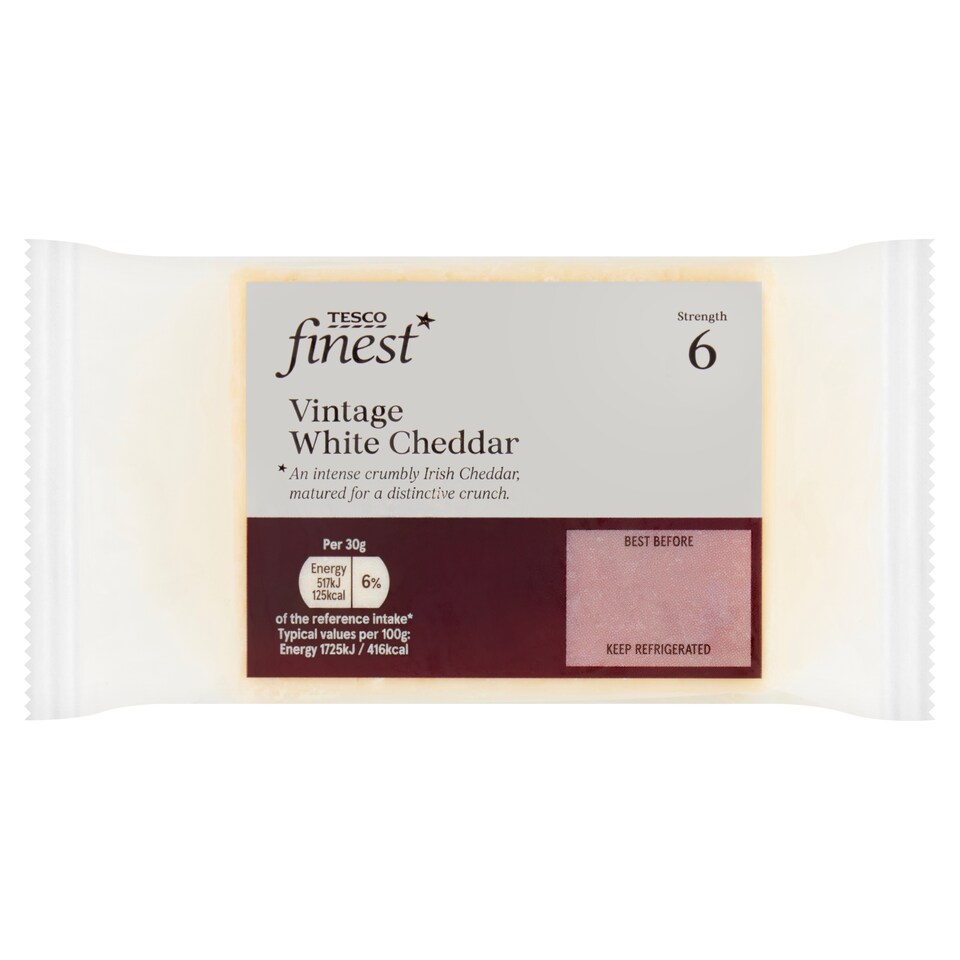 Tesco Finest Vintage White Cheddar 250g.