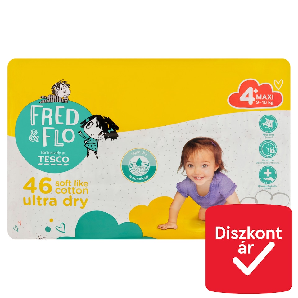 image 1 of Fred & Flo Ultra Dry 4+ Maxi 9-16 kg Nappies 46 pcs