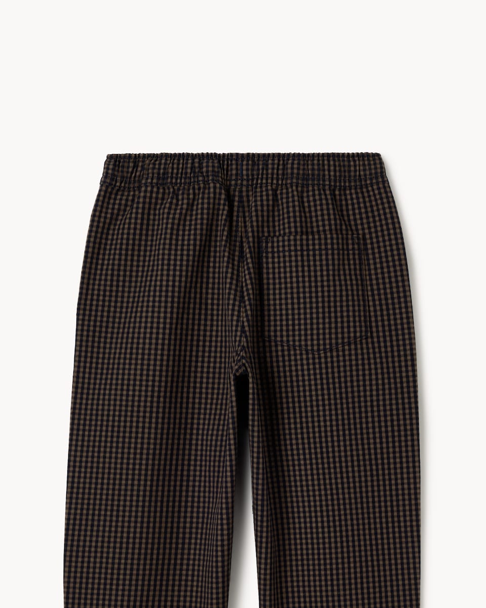 image 1 of F&F Boys Checked Barrel Leg Trousers in Brown