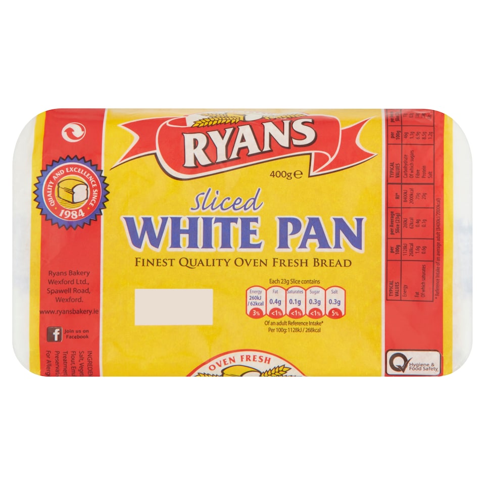 Ryans White Sliced Pan 400 G