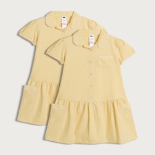 F&F School Girls 2-Pack Cotton Rich Gingham Short Sleeved Dresses in Yellow