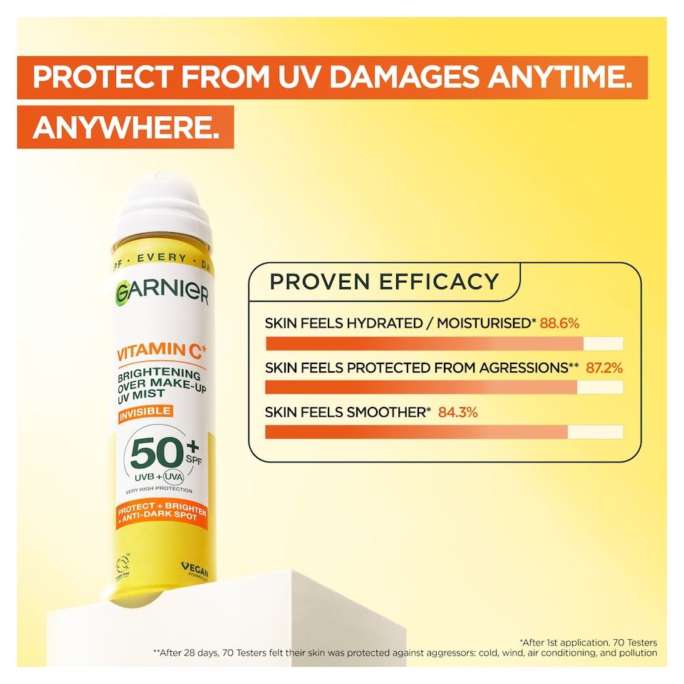 image 1 of Garnier Skin Active Vitamin C Over Make-up UV Mist Invisible SPF50+ 75ml