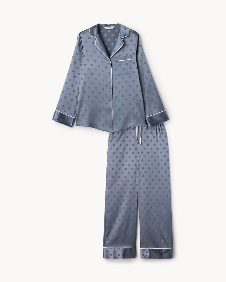 image 1 of F&F CoolEase™ Satin Polka Dot Pyjama Set in Blue