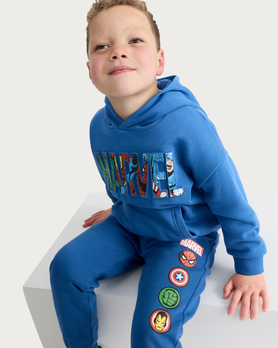 image 1 of Marvel Cotton Rich Hoodie and Joggers Set in Blue