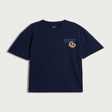 F&F Boys Pure Cotton Fuelled By Pretzels Oversized Fit T-Shirt in Navy