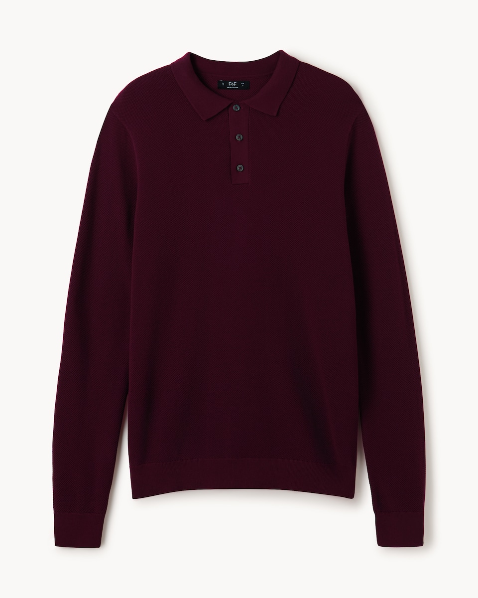 image 1 of F&F Pure Cotton Knitted Polo Shirt in Burgundy