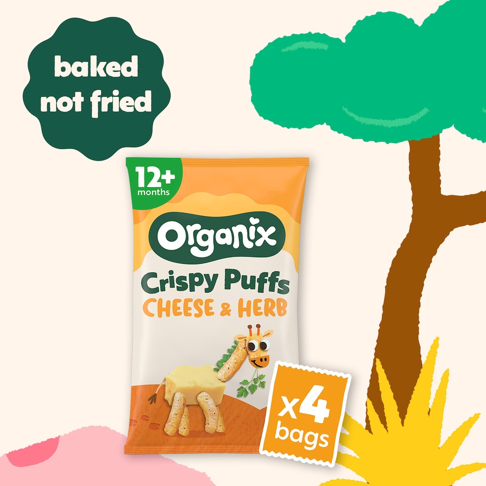 image 1 of Organix Cheese & Herb Organic Crispy Toddler Puffs Snack Multipack 4x15g