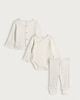image 1 of F&F Baby 3-Piece Pure Cotton Ribbed Floral Print Cardigan, Bodysuit and Legging Set in Cream
