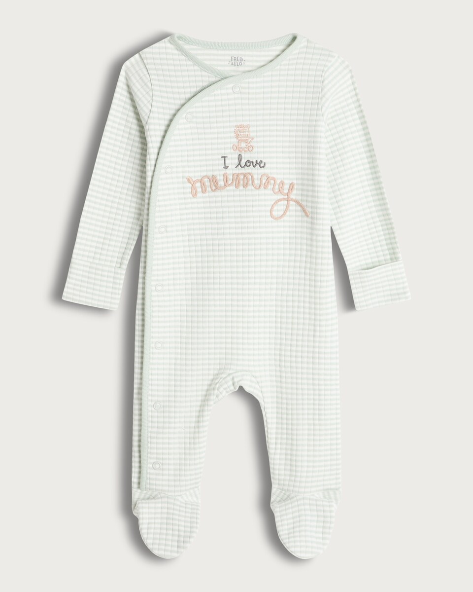 image 1 of F&F Baby Pure Cotton I Love Mummy Slogan Sleepsuit in White