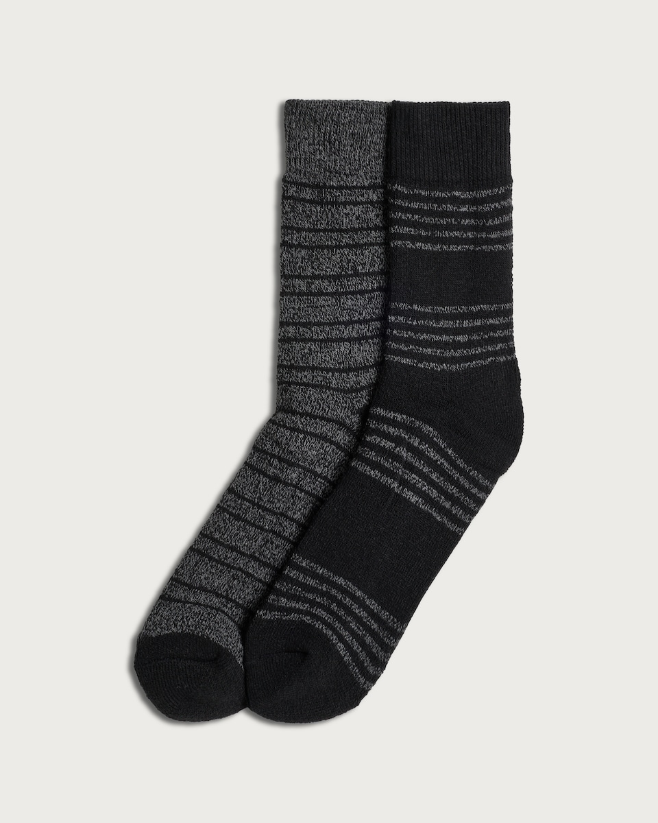Hewitt & Munro 2-Pack Stripe Print Thermal Insulated Socks in Black