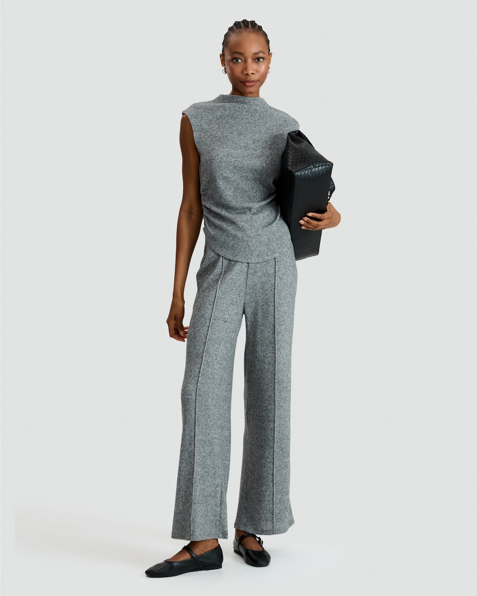 image 1 of F&F Textured High Neck Ruched Side Sleeveless Top in Grey