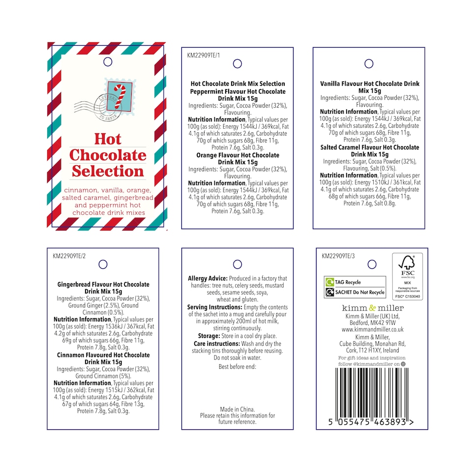 image 1 of KIMM & MILLER HOT CHOCOLATE SELECTION 3 x 15G