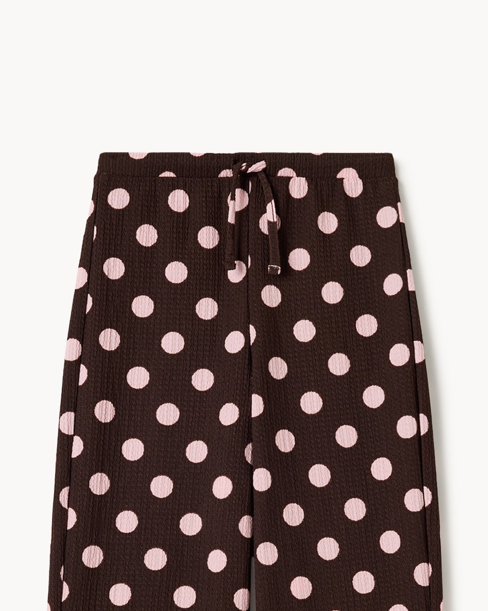image 1 of F& Girls Textured Polka Dot Print Top and Trousers Set in Brown
